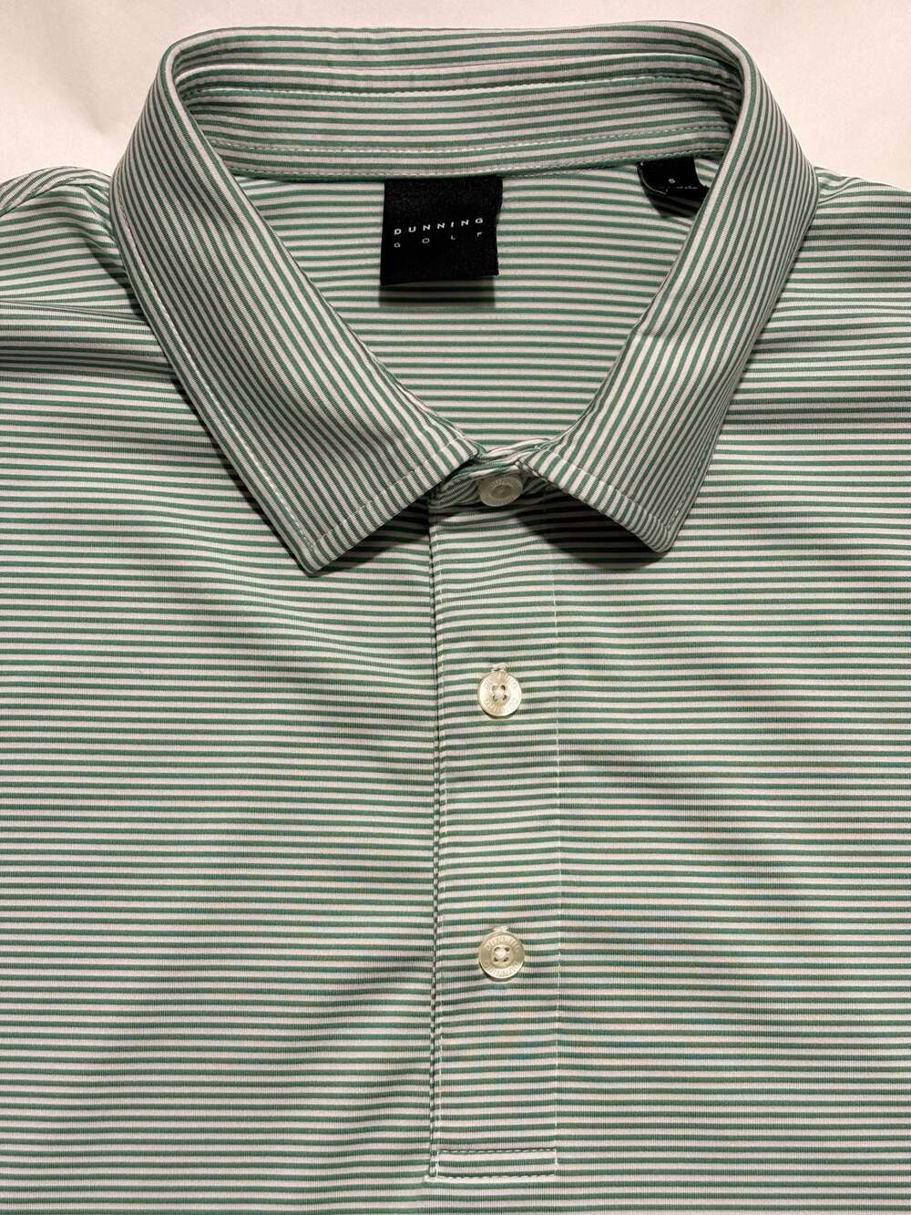 Dunning Golf Men's Performance Polo Shirt Green and White Striped men small